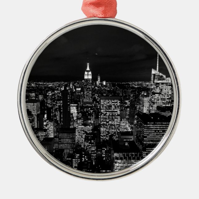 Ornamento De Metal Skyline da Nova Iorque Night (Frente)