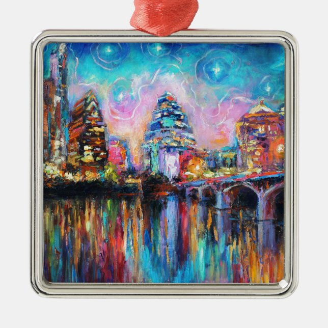 Ornamento De Metal Skyline de Austin em presentes da arte da (Frente)