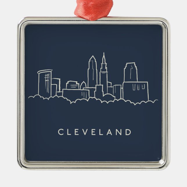 Ornamento De Metal Skyline de Cleveland Ohio (Frente)