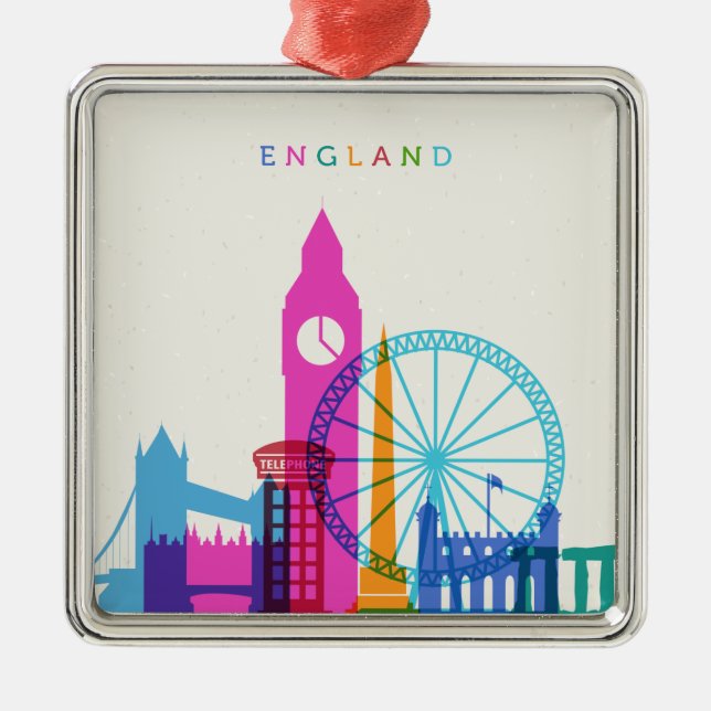 Ornamento De Metal Skyline de Inglaterra (Frente)