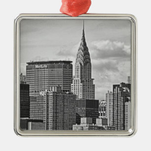 Ornamento De Metal Skyline NYC: Edifício Chrysler, Mat Life BW