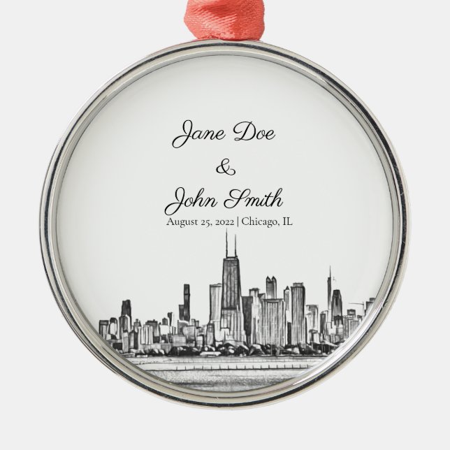 Ornamento De Metal Skyline Personalizado em Chicago (Frente)