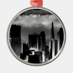Ornamento De Metal Skyline Sketch Chicago em preto e branco