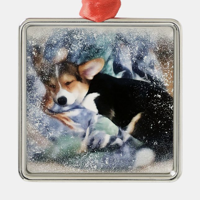 Ornamento De Metal Sleepy Welsh Corgi Puyppy (Frente)