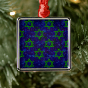Ornamento De Metal SlipperyJoe's Hanukkah fileiras verdes Estrelas de