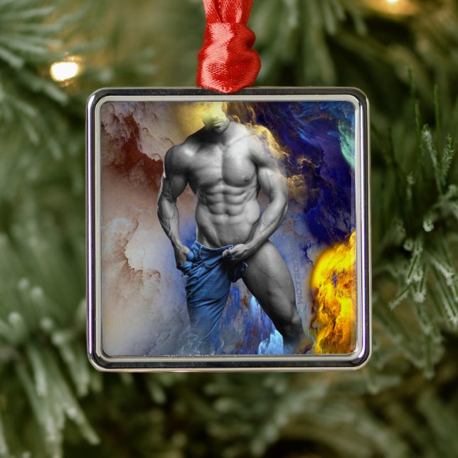 Ornamento De Metal SlipperyJoe's Man Steamy shirtless abs sexpack (Árvore)