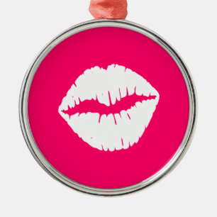 Ornamento De Metal Smooch cor-de-rosa e branco