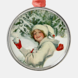 Ornamento De Metal Snowball Fight (por Harrison Fisher)