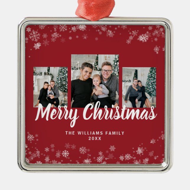 Ornamento De Metal Snowflake Red Ornaments (Frente)