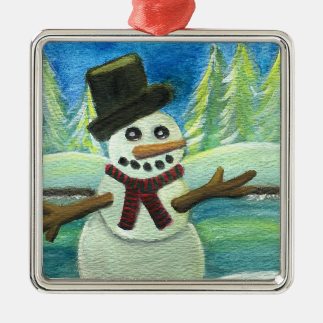 Ornamento De Metal Snowman Beijado pelo Sol (Frente)