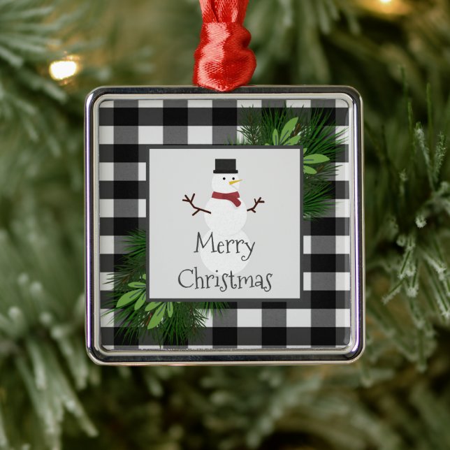 Ornamento De Metal Snowman Buffalo Plaid Ceramic Ornament (Árvore)