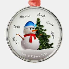 Ornamento De Metal Snowman De Natal Com Nomes Familiares
