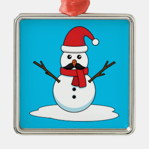 Ornamento De Metal Snowman engraçado com bigode e papagaio