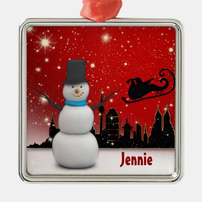 Ornamento De Metal Snowman Personalizável (Frente)