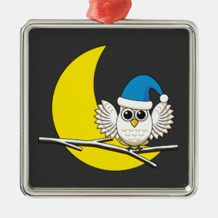 Ornamento De Metal Snowy Owl em Nova Lua Noite de inverno