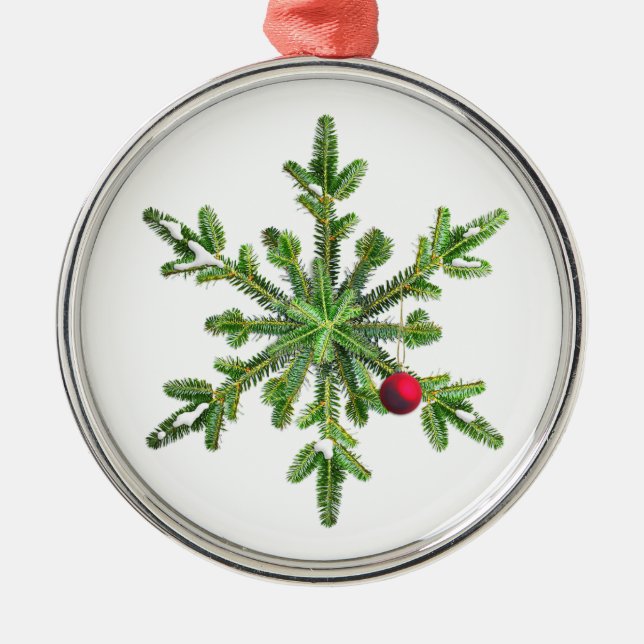 Ornamento De Metal Snowy Pine Snowflake (Frente)