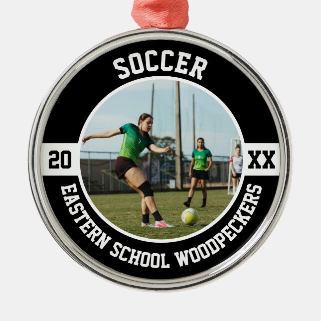 Ornamento De Metal Soccer Player Team Sports High School Senior Grad (Frente)