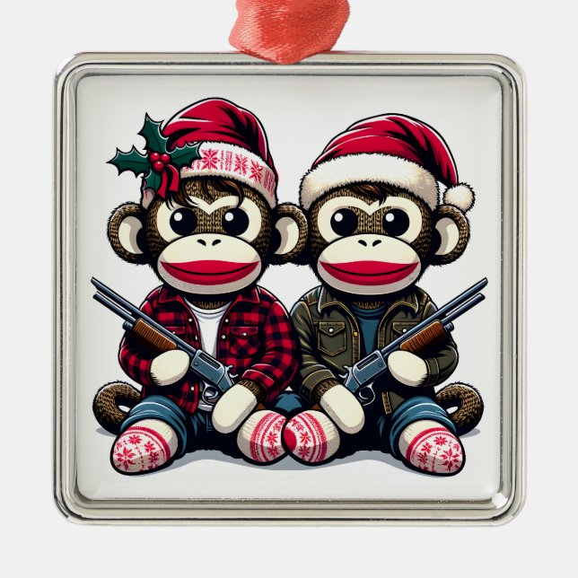 Ornamento De Metal SockMonkey Hunter Brothers e seu amigo Angel (Frente)