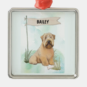 Ornamento De Metal Soft Coated Wheaten Terrier Aquarela Personalizar