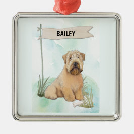 Ornamento De Metal Soft Coated Wheaten Terrier Watercolor Personalize