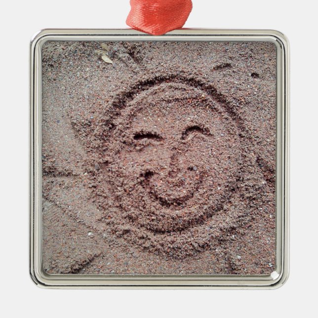 Ornamento De Metal Sol sorridente, Sand Emoticon, Summer Emoji (Frente)
