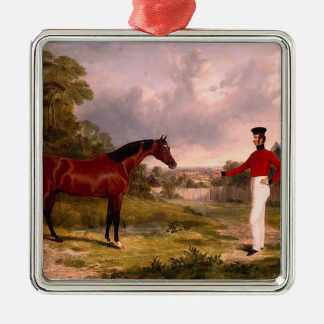 Ornamento De Metal Soldado com Cavalo de Oficial (Frente)