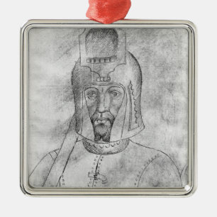 Ornamento De Metal Soldado que veste um capacete visored