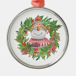 Ornamento De Metal Sorriso Snowman Wreath Natal