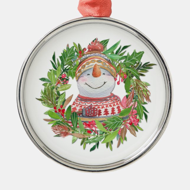 Ornamento De Metal Sorriso Snowman Wreath Natal (Frente)