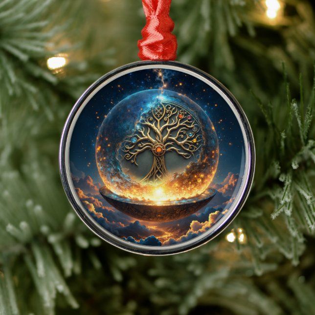 Ornamento De Metal Sphere of Life – The Golden World Tree.  (Árvore)