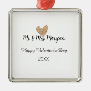 Ornamento De Metal Sr e Sra nome feliz dia dos namorados coração dour