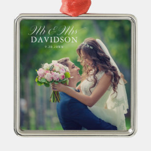 Ornamento De Metal Sr. Natal da & Sra. Elegant Script Newlyweed