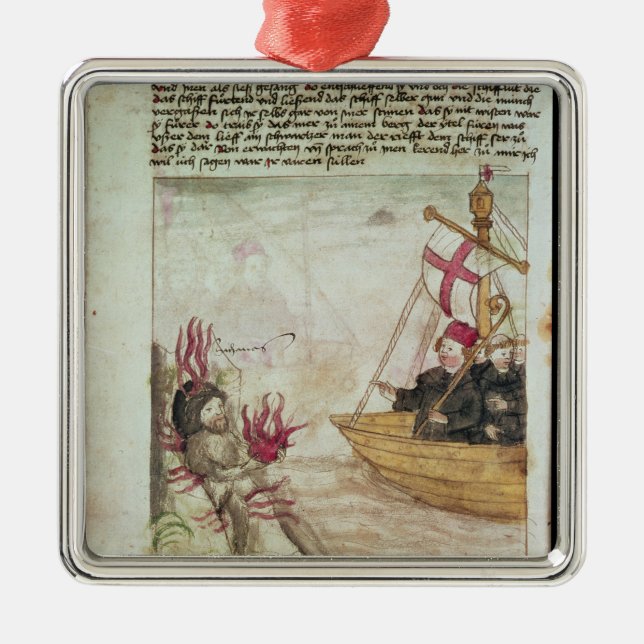 Ornamento De Metal St. Brendan em seu navio (Frente)