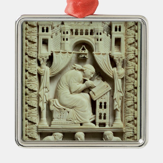 Ornamento De Metal St Gregory escrevendo com escreventes abaixo (Frente)