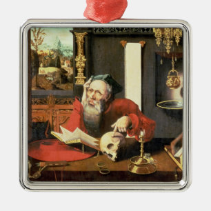 Ornamento De Metal St Jerome em seu estudo