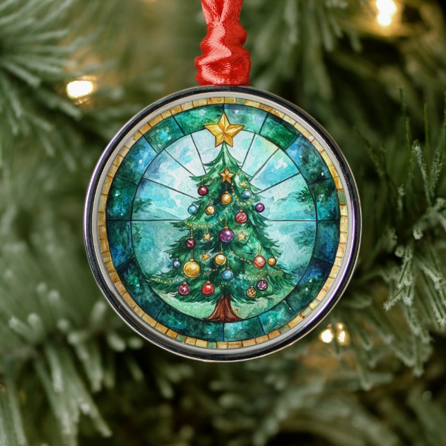Ornamento De Metal Stained Glass Look Christmas Tree & Star Holiday (Árvore)