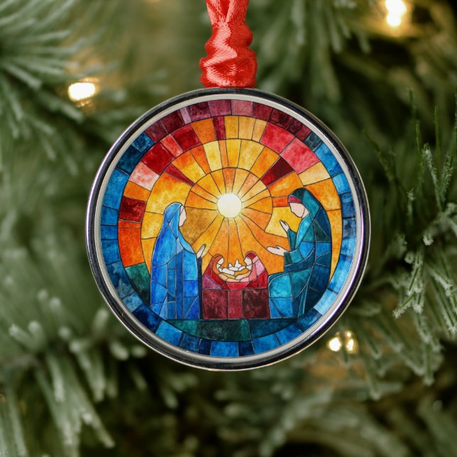 Ornamento De Metal Stained Glass Nativity Scene Christmas Ornament (Árvore)