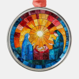 Ornamento De Metal Stained Glass Nativity Scene Christmas Ornament
