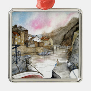 Ornamento De Metal Staithes, North Yorkshire, England Watercolor