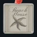 Ornamento De Metal Starfish Beach House Seashore Coastal<br><div class="desc">Esta casa de praia - A imagem do peixe-estrela tem um fundo arenoso e bronzeado, com um padrão que se parece com canvas. Isto é perfeito para a casa de praia, e te deixa no clima para o verão. A decoração da casa de praia deve estar calmando, e sentir que...</div>