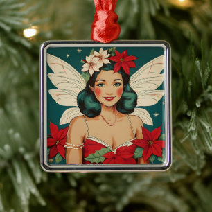 Ornamento De Metal Starlet de Pin-Up de Natal Tropical de Retro