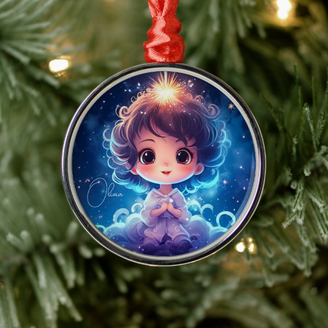 Ornamento De Metal Starry Little Princess Nighttime Girly Personalize (Árvore)