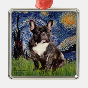 Ornamento De Metal Starry Night - Brindle French Bulldog