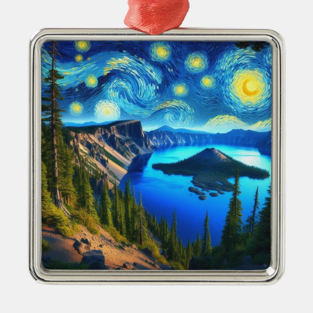 Ornamento De Metal Starry Night Crater Lake National Park (Frente)