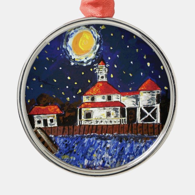 Ornamento De Metal Starry Night Light House (Frente)
