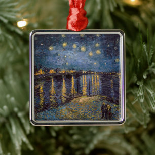 Ornamento De Metal Starry Night Over Rhone River por Vincent Van Gogh