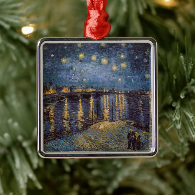 Ornamento De Metal Starry Night Over Rhone River por Vincent Van Gogh (Árvore)