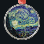 Ornamento De Metal Starry Night por van Gogh<br><div class="desc">Van Gogh era obcecado pelo simbolismo de objetos luminosos e de cor. A lâmpada era um símbolo de calma e segurança. A estrela simbolizou a fé, e a luz gasosa, as realidades humanas. O azul ultramarino profundo era infinito, enquanto o vermelho e o verde expressavam "essas coisas terríveis, as paixões...</div>
