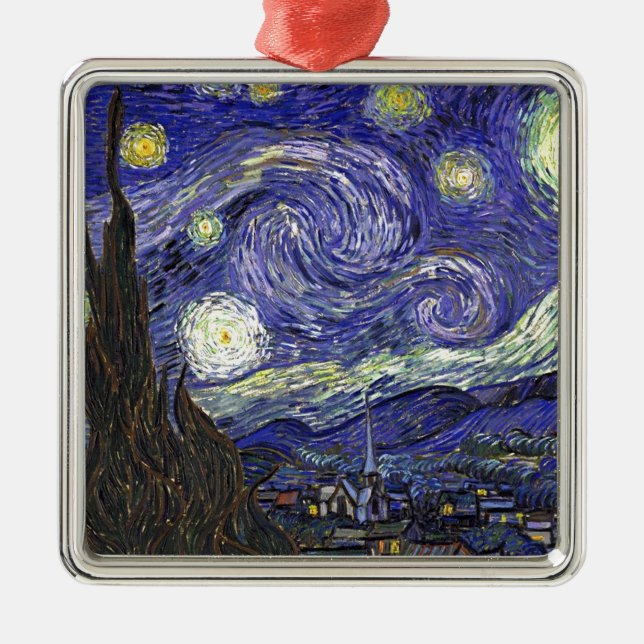 Ornamento De Metal Starry Night, Vincent Van Gogh. (Frente)