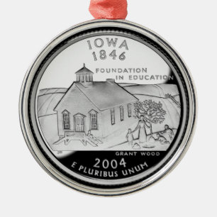 Ornamento De Metal State Quarter of Iowa Reverse Side Faux